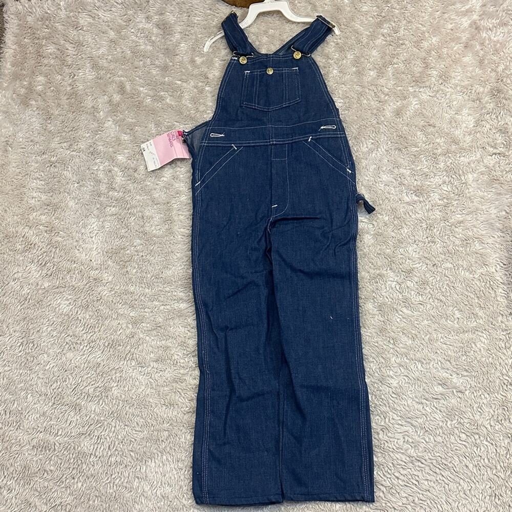 Deadstock Girls' 6X Vintage Liberty Dark Wash Denim Overalls with Gold Buttons